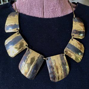 Vintage 70s Brass Brutalist Choker Statement Bib Necklace